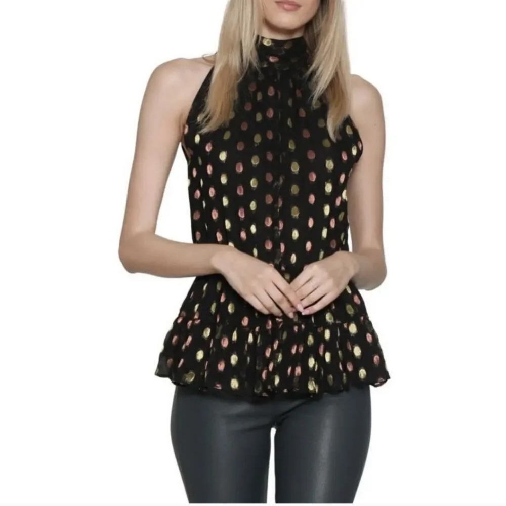 Walter Baker NWT Women's Mary Metallic-Dot Top Small Peplum Back Zip